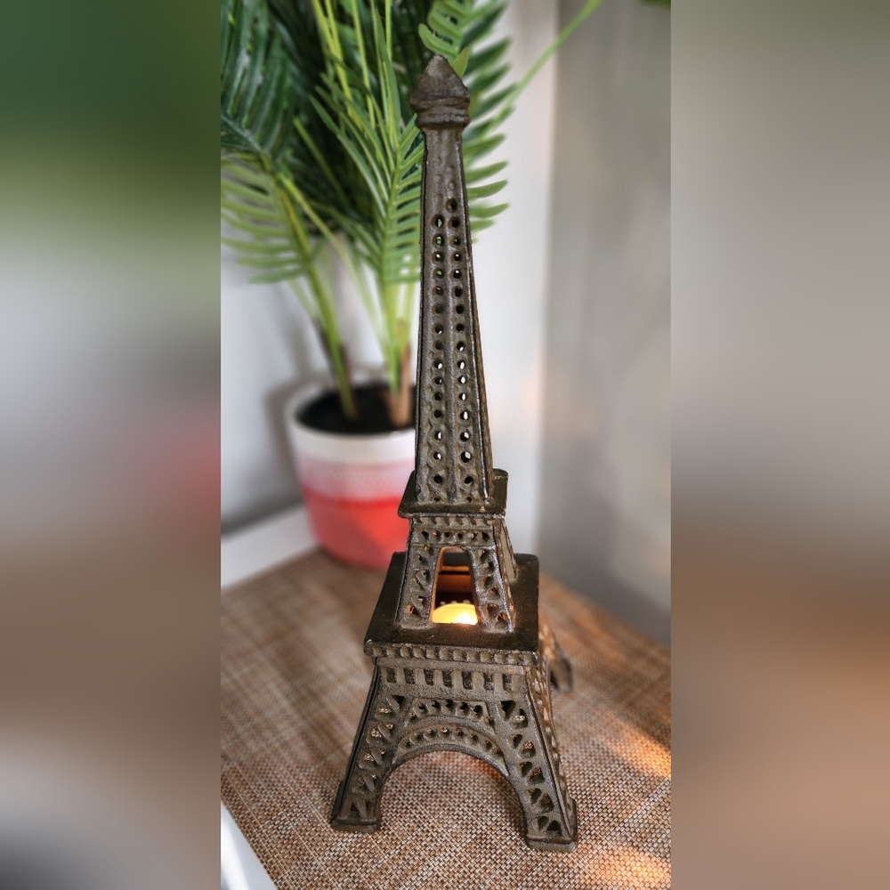 Cast Iron Eiffel Tower Votive Tea Light Candle Holder Paris France 14.25” Tall